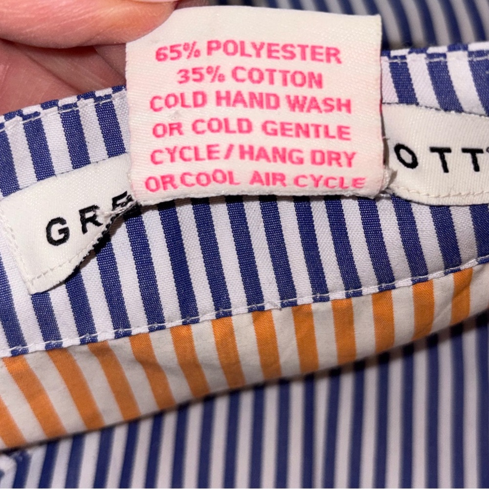 Gretchen Scott Forget Me Knot Stripe Top Mandarin Collar Knot Buttons XXL 16 - Picture 4 of 4